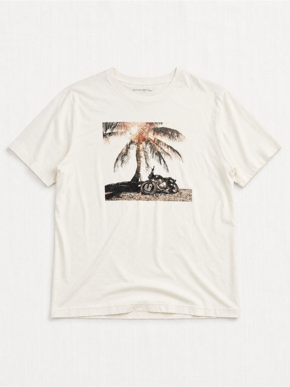 Banana Republic Cream Graphic Palm Tree Motorcycle Tee